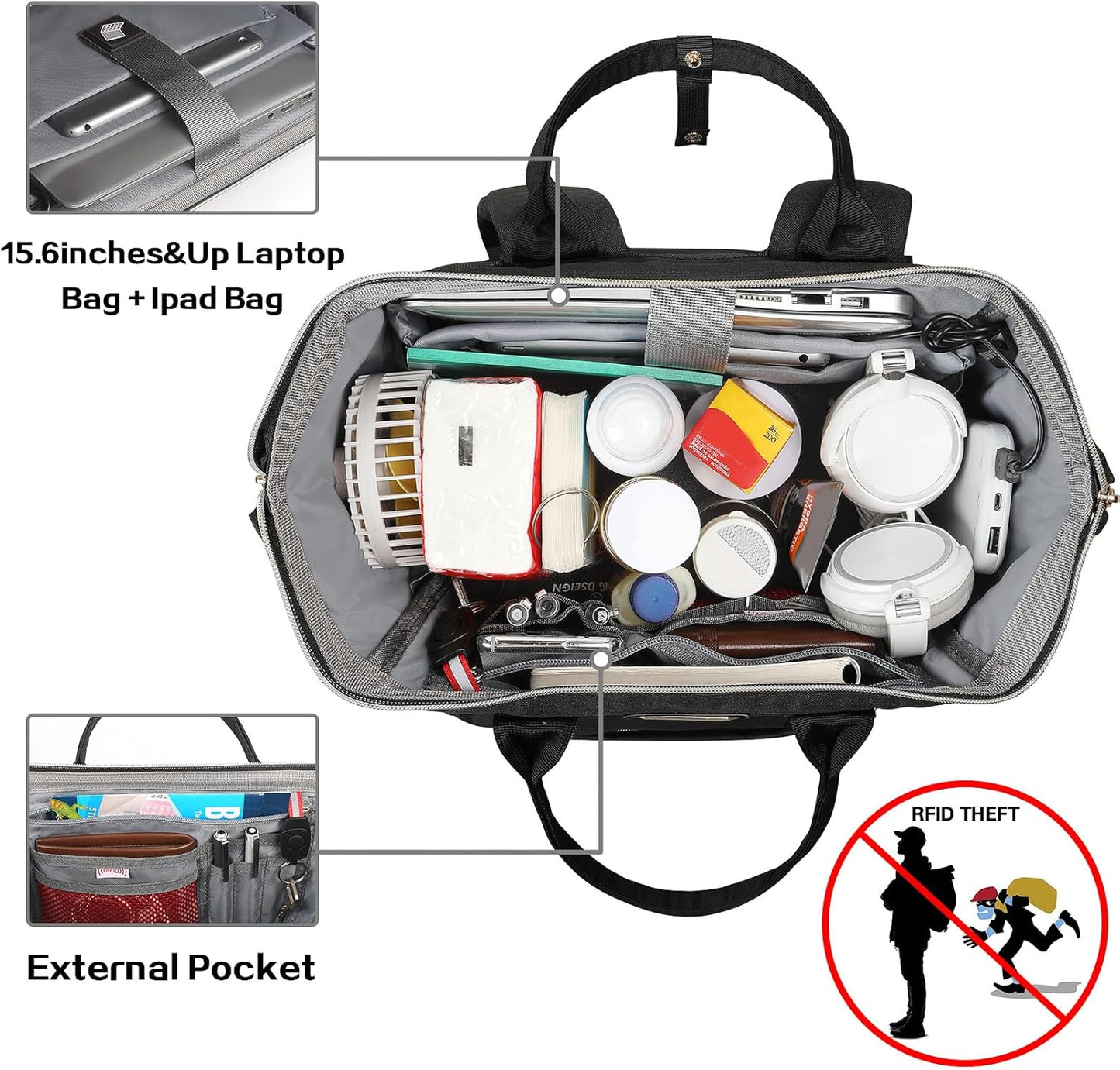 Lunch Bag Backpack, Insulated Cooler Backpack Lunch Box Laptop Backpack with USB Port for Women Men Fits 15.6 Inch Laptop