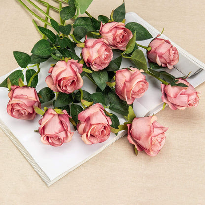 10Pcs Artificial Rose Flowers Long Stem Fake Silk Roses for DIY Wedding Bouquet Table Centerpiece Home Decor (Rose Red)