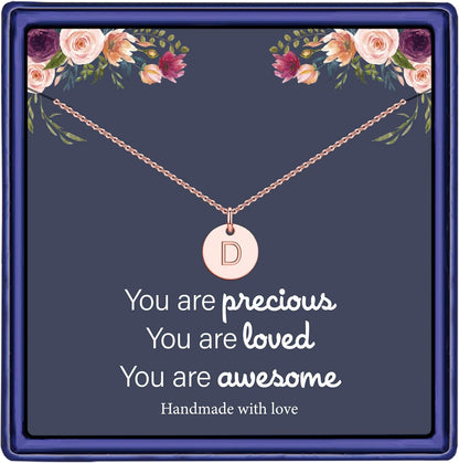 Disc Initial Necklaces for Women Girls, 14K Gold Filled Dainty round Disc Double Side Engraved Hammered Initial Necklace Personalized Letter Pendant Initial Necklaces Jewelry Gifts for Women Girls